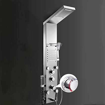 Shower Thermostatic Waterfall Rainfall Shower Panel Tower Shower Shower Column Body Massage Jets Hand Shower Tub Spout Wall Mounted Shower Panel,Silver,B - color: Silver, size: B