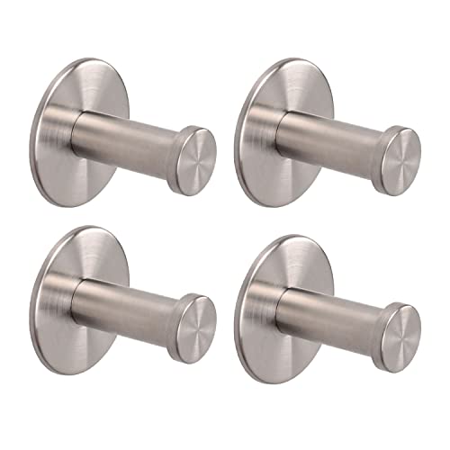 Bath Towel Hooks, 4 Pack Self Adhesive Coat Hooks, Sturdy No Drilling Robe Hook, SUS 304 Stainless Steel Heavy Duty, Wall Hooks for Bathroom Bedroom Kitchen (2 in, Brushed) - color: Brushed-4