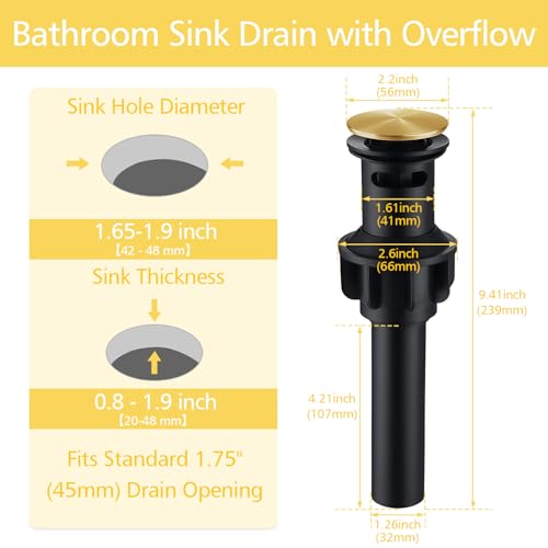 Universal Bathroom Sink Stopper,Brushed Gold Bathroom Sink Drain | for Bathroom Vanity Vessel Sink,with Silicone Hair Catcher Rapid Draining Plastic Pop-up Sink Drain Anti-Clog - color: Bathroom Sink Drain-brushed Gold