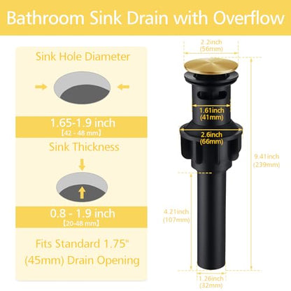 Universal Bathroom Sink Stopper,Brushed Gold Bathroom Sink Drain | for Bathroom Vanity Vessel Sink,with Silicone Hair Catcher Rapid Draining Plastic Pop-up Sink Drain Anti-Clog - color: Bathroom Sink Drain-brushed Gold