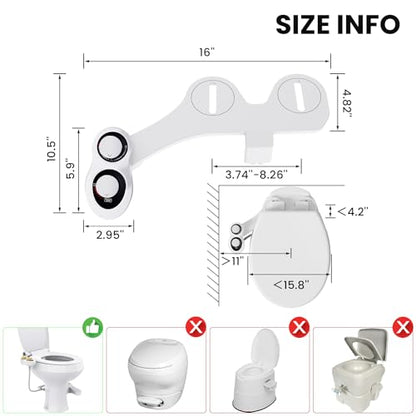 RV Bidet Toilet Seat Attachment, RV Bidet for Camper Toilet with Dual Nozzles, Self/Rear/Front Cleaning, Non-Electric, Adjustable Water Pressure, Fresh Water (Chrome Knob) - color: Chrome