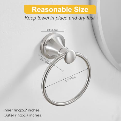 Towel Ring, Bathroom Hand Towel Holder Wall Mounted Brushed Nickel | Modern Round, Heavy Duty Towel Rack Hanger, Hardware Accessory, SUS 304 Stainless Steel Rustproof for Bath, Kitchen, RV - color: Brushed Nickel