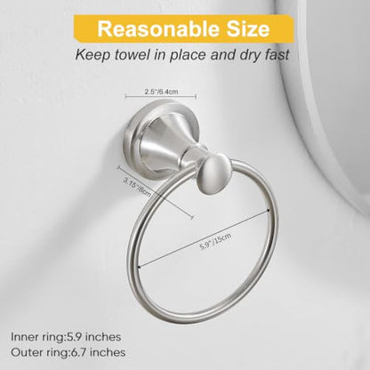 Towel Ring, Bathroom Hand Towel Holder Wall Mounted Brushed Nickel | Modern Round, Heavy Duty Towel Rack Hanger, Hardware Accessory, SUS 304 Stainless Steel Rustproof for Bath, Kitchen, RV - color: Brushed Nickel