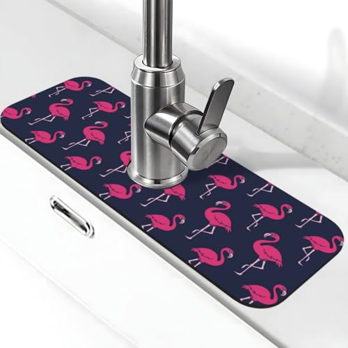 Abstract Summer Tropical Blue Pink Flamingo Flamingos Hawaii Hawaiian Kitchen Sink Splash Guard Faucet Mat Super Absorbent Fast Drying Mat Sink Drying Pad Sink Mat For Kitchen Bathroom (15" X 5.5" ) - color: Flamingo
