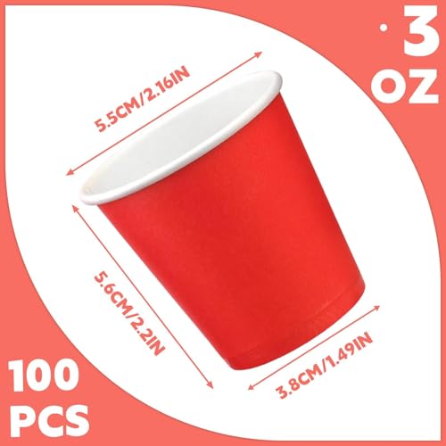 100 Pack 3 oz Paper Cups, Disposable Small Bathroom Cups Red | Bathroom Cups Espresso Small Cups, Mini Disposable Cup for Snack Bathroom, Party Travel Picnic BBQ - color: Red, size: 100 Count