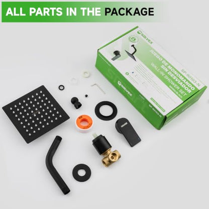 SOLVEX Shower Faucet Set with Valve Rain Shower System Head Stainless Steel Wall Mount Single Handle Shower Trim Kit 6 Inch High Pressure Shower Head Matte Black SP-90103-N - color: Black