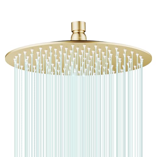 All Metal Rain Shower Head - Heavy Duty Stainless Steel, Easy Install, High Water Flow, Ultra-Thin Modern Design for Bathroom (F-Brushed Gold, 10) - color: Brushed Gold, size: 10