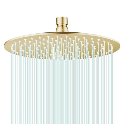 All Metal Rain Shower Head - Heavy Duty Stainless Steel, Easy Install, High Water Flow, Ultra-Thin Modern Design for Bathroom (F-Brushed Gold, 10) - color: Brushed Gold, size: 10