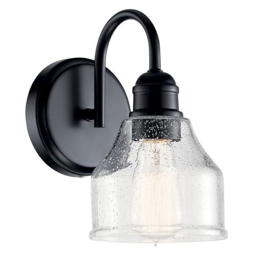 Kichler Avery 5.5" Wall Sconce Industrial 1 Light Wall Fixture with Clear Seeded Glass in Black, for Bathroom, Bedroom or Hallway (8.25" x 5.5" x 9.5") 45971BK - color: Black, size: 1-Light