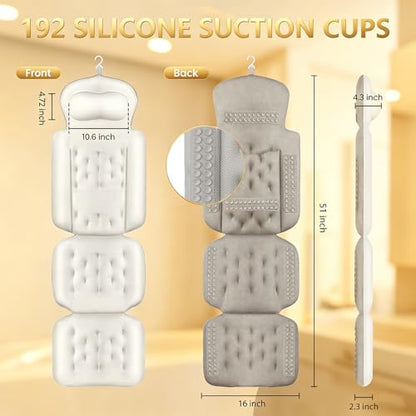Full Body Bath Pillow, Luxury Bath Cushion with 192 Suction Cups, Bath Pillows for Tub for Head and Neck Support, with Laundry Bag White, 51" x 16" - size: 51" x 16"(Upgrade）