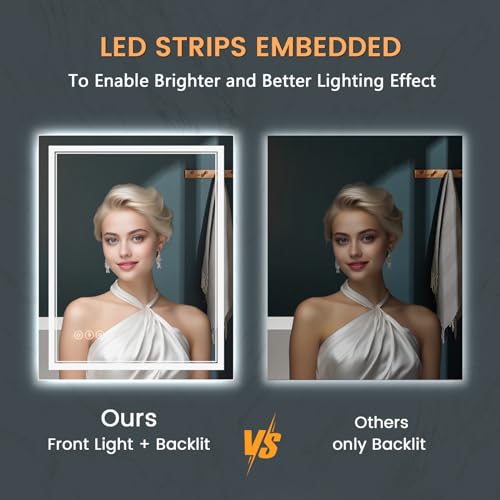 Upgraded Led Bathroom Mirror with Front and Backlit, 48x36 Inch Led Mirror for Bathroom, Anti-Fog, Acrylic Side, Top Tempered Glass, Dimmable, Rotatable Led Bathroom Vanity Mirror - size: 48"L x 36"W