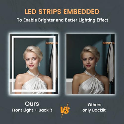 Upgraded Led Bathroom Mirror with Front and Backlit, 48x36 Inch Led Mirror for Bathroom, Anti-Fog, Acrylic Side, Top Tempered Glass, Dimmable, Rotatable Led Bathroom Vanity Mirror - size: 48"L x 36"W