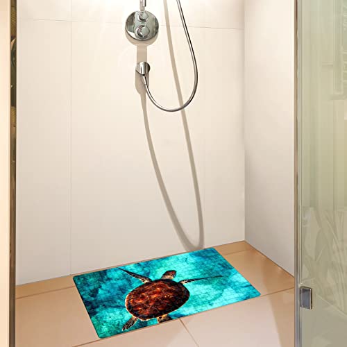 Bath Tub Mat Non Slip Shower Mat Sea Turtle Extra Long Bathtub Mat 26.8x15 inches Bathroom Bath Mat with Suction Cups Drain Holes Machine Washable - color: Sea Turtle