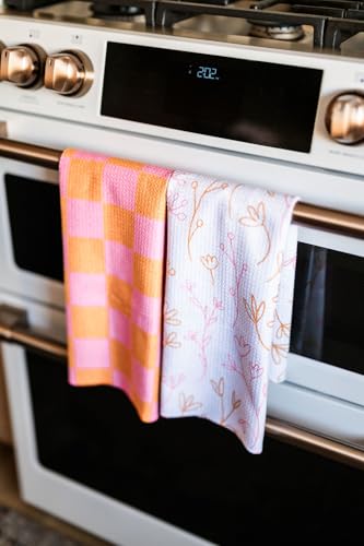 Kitchen Towels, Dish Towels for Kitchen, 2 Pc Kitchen Towel Set | Microfiber Waffle Towels, 16 x 26 inches, with Hanging Loops, Reusable Tea Towels, Cute Kitchen Towels - 2 Pack - color: Pink