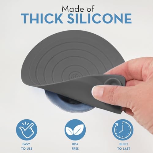Drain Stopper for Bathtub, Sink & Shower – StopRing 5.12" Silicone Drain Cover with Suction Base | Universal Flat Drain Plug | Hair Catcher & Water Seal | Gray + Sky Blue + Sage Green