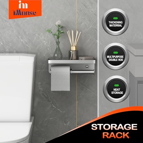 Double Toilet Paper Holder with Shelf, iMonse Paper Towel Holder Wall Mount,Tissue Roll Holder for Bathroom Kitchen RV, Double Tissue Roll Rack with Adhesive & Screw (Silver) - color: Silver-twoside