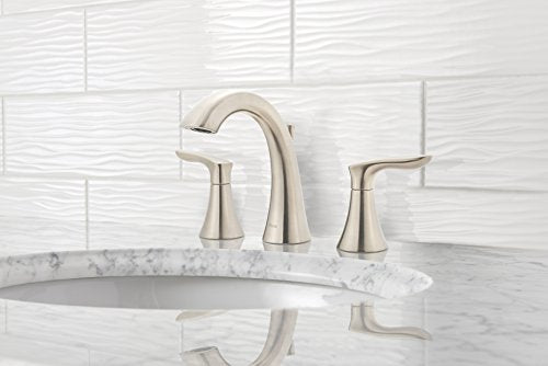 Pfister Weller Widespread Bathroom Sink Faucet 3 Hole Double Handle Brushed Nickel Vanity Faucet with Pop-Up Drain Assembly WaterSense Certified Leak-Free LG49WR0K - color: Brushed Nickel, size: 1 Pack