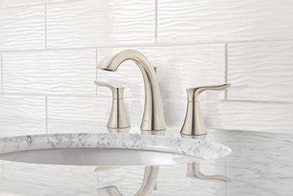 Pfister Weller Widespread Bathroom Sink Faucet 3 Hole Double Handle Brushed Nickel Vanity Faucet with Pop-Up Drain Assembly WaterSense Certified Leak-Free LG49WR0K - color: Brushed Nickel, size: 1 Pack