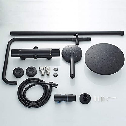 Thermostatic Shower System Bathroom, Wall Mounted Shower Set Modern with Overhead Shower Head, Adjustable Shower Mixer Set for Hotel Gym,Silver,Black - color: Black