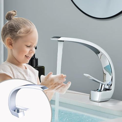 Chrome Bathroom Sink Faucet, Unique Design and Pop Up Drain - color: Chrome