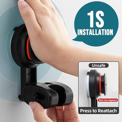 TAILI Shower Head Holder Suction,Visible Safety,with Hooks,Black | height angle adjustable,handheld shower wand bracket,no-drill removable waterproof,plastic,wall mounted,universal,kids,pets - color: Black& Red, size: Round