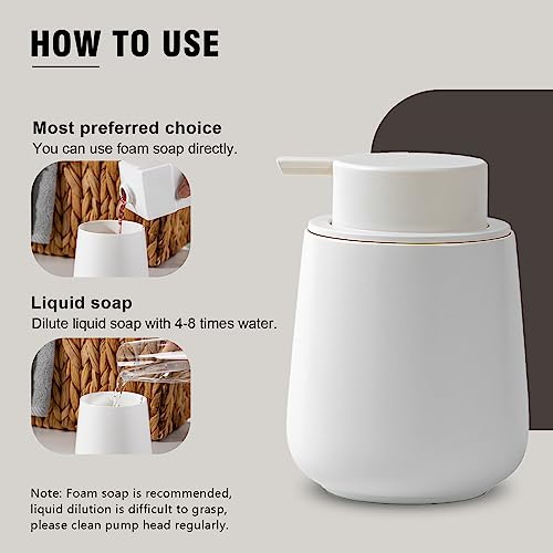 Agyiuns Soap Dispenser, Ceramic Foaming Soap Dispenser with Easy-to-Press Pump for Bathroom (White Foam Dispenser)