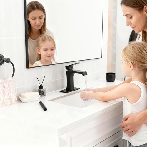 Waterfall Bathroom Faucet Black Bathroom Sink Faucet, Modern Single Hole Bathroom Faucet, Single Handle RV Sink Vanity Faucet—Includes Pop-Up Drain, Suitable for 1-Hole or 3-Hole - color: Black