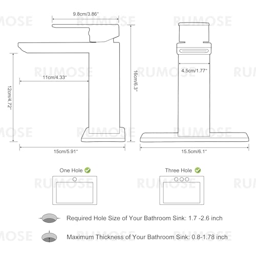 RUMOSE Bathroom Faucets 1 & 3 Hole Vanity Faucet with Drain Brushed Gold | Single Handle Bathroom Sink Faucet Set Waterfall Spout Kit with Deck Plate Rv Lavatory Basin Faucet, Stainless Steel - color: Brushed Gold