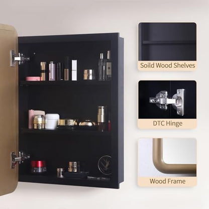 Gold Medicine Cabinet, 18x26.5 Inch Wood Framed Mirror, Fully Assembled Recessed or Wall Mount Wood Cabinet with 2 Storage Shelves, Fully Assembled - color: Gold