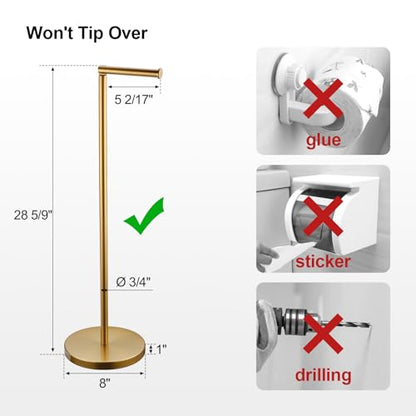 BAGNOLUX Bathroom Toilet Paper Holder Stand with Reserve, SUS304 Stainless Steel Rustproof Pedestal Tissue Roll Holder Heavy Duty (Brushed Brass) - color: Brushed Brass