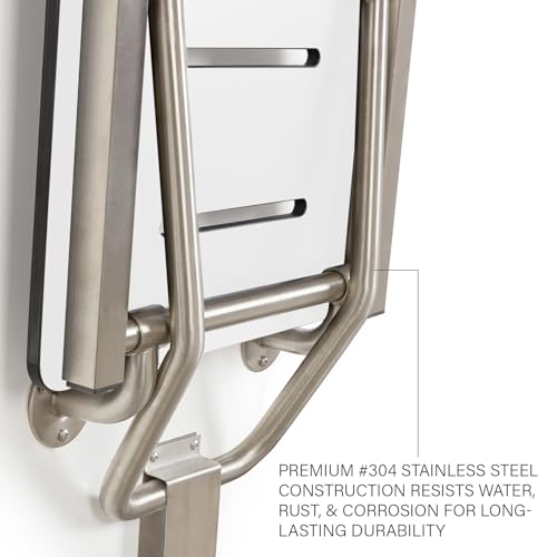 Seachrome Lift-Assist Shower Seat, Yoke-Style Bench, Wall Mount, 24" x 15", Solid White Phenolic - color: White, size: 24 inch