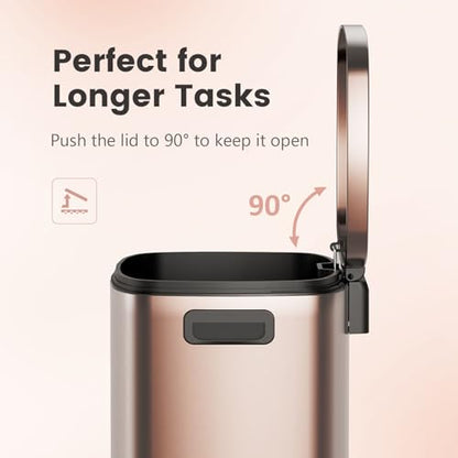 ELPHECO Kitchen Trash Can with Lid 13 Gal Stainless Steel Pedal Garbage Can | Soft Close Lid, Pedal, Heavy-Duty Fingerprint Proof Step Wastebasket with 20 Bags, Removable Bucket, Home Office, Champagne - color: Champagne