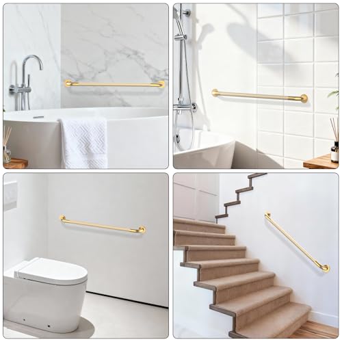 36 Inch Brushed Gold Shower Grab Bar with Anti-Slip Knurled Grip | YuanDe Stainless Steel Bathroom Grab Bars,Shower Handrail Support, Handicap Elderly Balance Assist Handles-2Packs - color: Brushed Gold, size: 36inch-2Pack