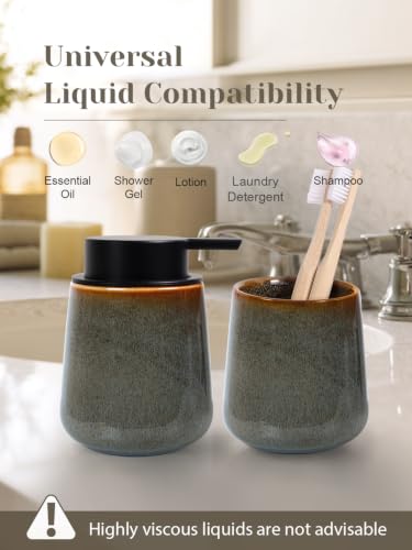 INGOFIN Ceramic Lotion Dispenser - 12 oz Refillable Hand Soap Dispenser Bathroom, Modern Liquid Dispenser with Pump, Dish Soap Dispenser for Kitchen,Kiln-Glazed Blue-Green - color: Blue Green