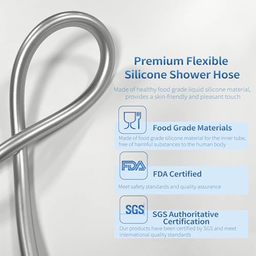 TRIPHIL Kink-free Silicone Shower Hose, 118" Extra Long Flexible RV Handheld Shower Head Hose Replacement, Premium Anti-Explosion, with Brass Insert and Nut, Silver Gray - color: Silver Gray, size: 118 Inch