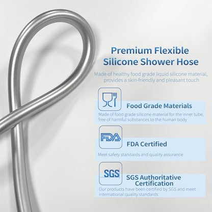 TRIPHIL Kink-free Silicone Shower Hose, 59" Extra Long Flexible Handheld Shower Head with Premium Anti-Explosion RV Hose, Brass Insert and Nut, Silver Gray - color: Silver Gray, size: 59 Inch