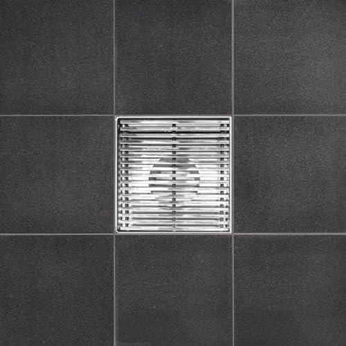 304 Stainless Steel 4 Inch Square Polished Chrome Shower Drain Kit with Base Linear Wedge for Tile Floor Drain Grate Cover Hair Catcher Trap (Polished Stainless Steel, Square PVC Plastic) - color: Polished Stainless Steel