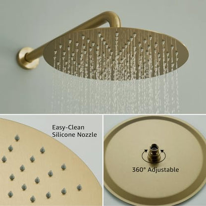 Iriber Brushed Gold Shower System Wall Mounted Shower Faucet Mixer Set with 10 Inches Rain Shower head and Handheld, Bathroom Shower Trim Kit Contain Pressure Balance Valve Cartridge - color: Brushed Gold 01