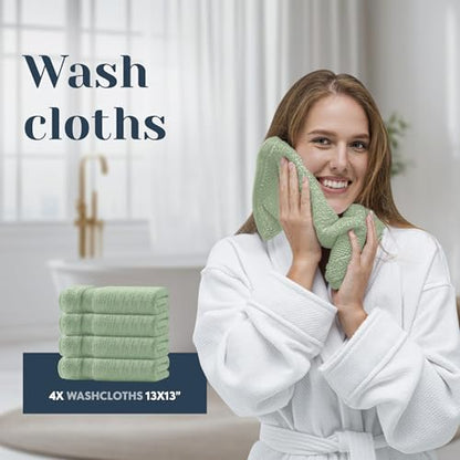 White Classic Luxury Bath Towel Set of 8 Pieces - 100% Turkish Cotton Highly Absorbent Towels for Bathroom, 2 Luxury Bath Towels 700GSM, 2 Hand Towels, 4 Washcloths, Mint Green - color: 11: Mint Green
