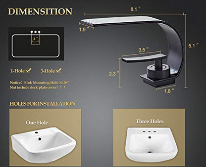 Becola Matte Black Modern Single Hole Bathroom Faucet, Low Arc Brass Ceramic Valve Vanity Sink Faucet, Single Handle 1 Hole / 3 Holes Hot and Cold Water Mixer Tap - color: Matte Black