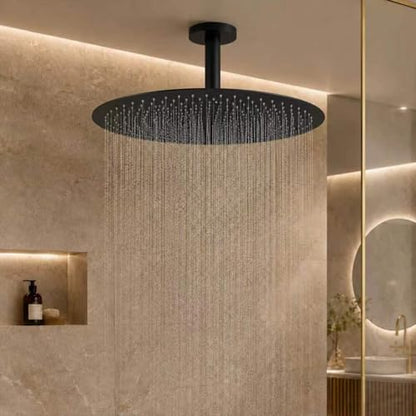 16 Inch Rainfall Shower Head, BSTIIU Stainless Steel Round Shower Head, Extra Large Ceiling Mount Shower Head, Matte Black - color: Matte Black, size: 16-Inches, style: Round