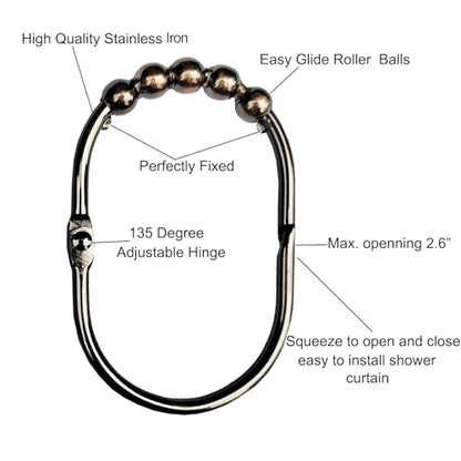 Shower Curtain Hooks Shower Rings for Curtain Bronze 12PCS | Rust Proof Stainless Steel, Oil Rubbed Bronze Shower Hooks for Bathroom Shower Rods Curtains Liners, Easy Glide Rollers - color: Oval Shape - Oil Rubber Bronze