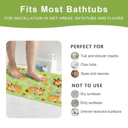 Baby Bath Mat for Tub Non Slip Kids, BPA Free Extra Long Bathtub Mat 40x16 with Drain Holes and 200 Suction Cups, Non Toxic Machine Washable Toddler Bath Mat, Eco-Friendly Certified - color: Green Deer