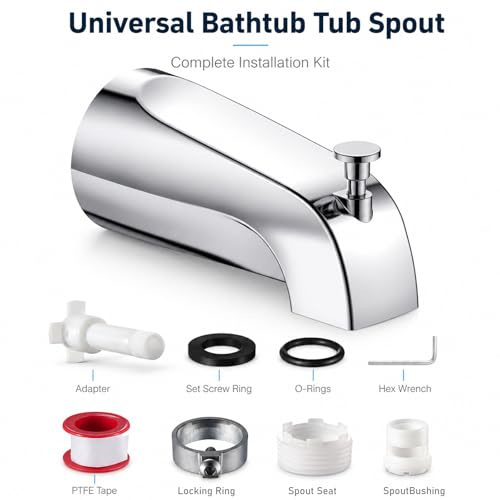 Universal Bathtub Tub Spout with Diverter,Fits 1/2" Copper Piper (5/8" Diameter) Connection, Pull Down Bathroom Tub Faucet Replacement with Adapters,Easy Installation (Chrome)