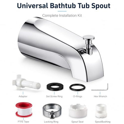 Universal Bathtub Tub Spout with Diverter,Fits 1/2" Copper Piper (5/8" Diameter) Connection, Pull Down Bathroom Tub Faucet Replacement with Adapters,Easy Installation (Chrome)