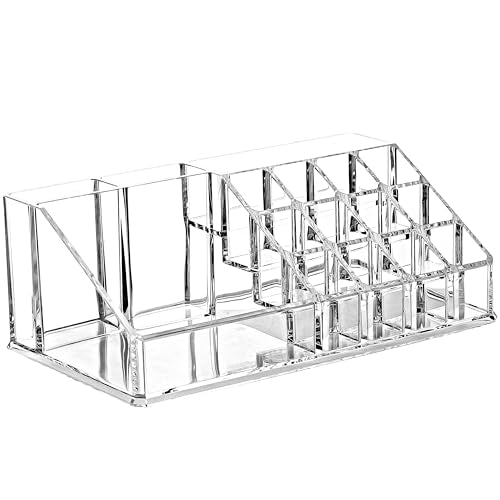Ikee Design 5 Pcs Acrylic Makeup Organizer, 15 Drawers Lipstick Holders | 5 Pcs Set Acrylic Makeup Organizer with 15 Drawers and Removable Top Lipstick Holders, Make-up,Your Vanity or Bathroom - color: 1d) 1 Top 15 Drawers