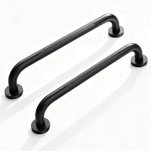 2 Pack Grab Bars for Bathtubs and Showers, NEWRAIN 16 Inch Stainless Steel Wall Bathroom Shower Handle, Anti Slip Black Safety Bars Toilet Handicap Elderly Senior Assist Bath Saft Hand Rail - color: Matte Black