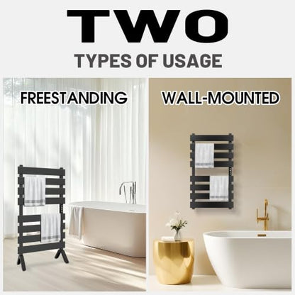 Poloma Freestanding Heated Towel Racks for Bathroom, Towel Warmer Rack, Towel Dryer, Matt Black. CSA Certified. | 2 IN 1 Freestanding & Wall Mounted, Electric Towel Dryer, Matt Black. CSA Certified. - size: WIDE BAR