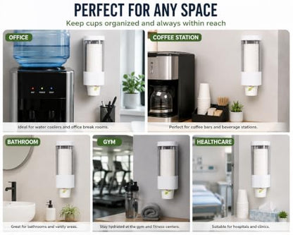 Wall Mounted Cup Dispenser Holder for 3-5oz Paper & Plastic Cups - Paste Plate Adhesive Mount for Bathroom, Office, Home, Gym, Hospital - Compact Cup Storage Solution (White-1pcs)