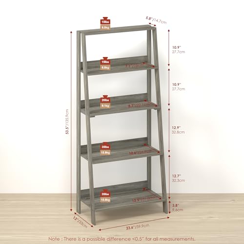 Narita Ladder Shelf, 5-Tier Bookshelf, Freestanding Bookcase Storage Rack Organizer, for Home Office, Living Room, Bathroom, Dark Limed Oak - color: Dark Limed Oak